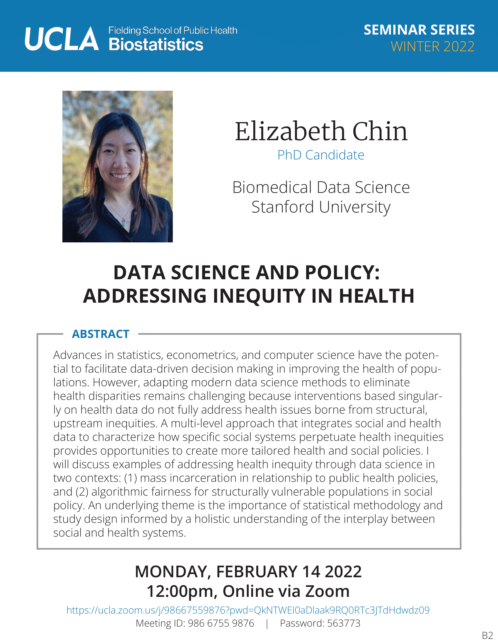 Elizabeth Chin Seminar Flyer 2-14-22