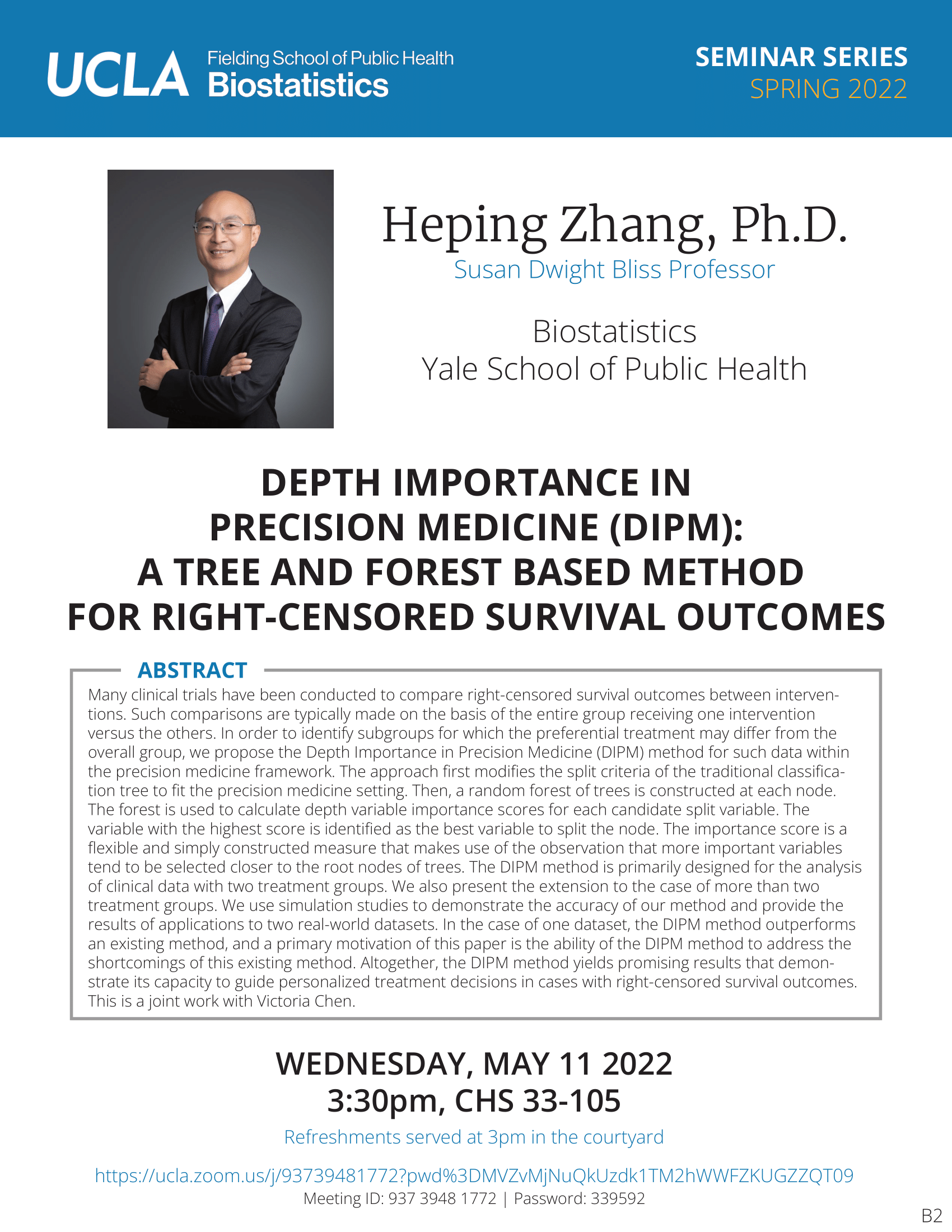 Heping Zhang Seminar Flyer 5-11-22