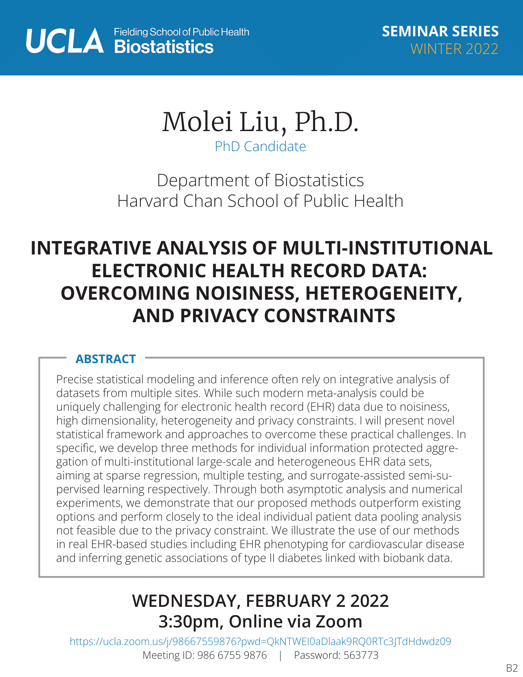 Molei Liu Seminar Flyer 2-2-22