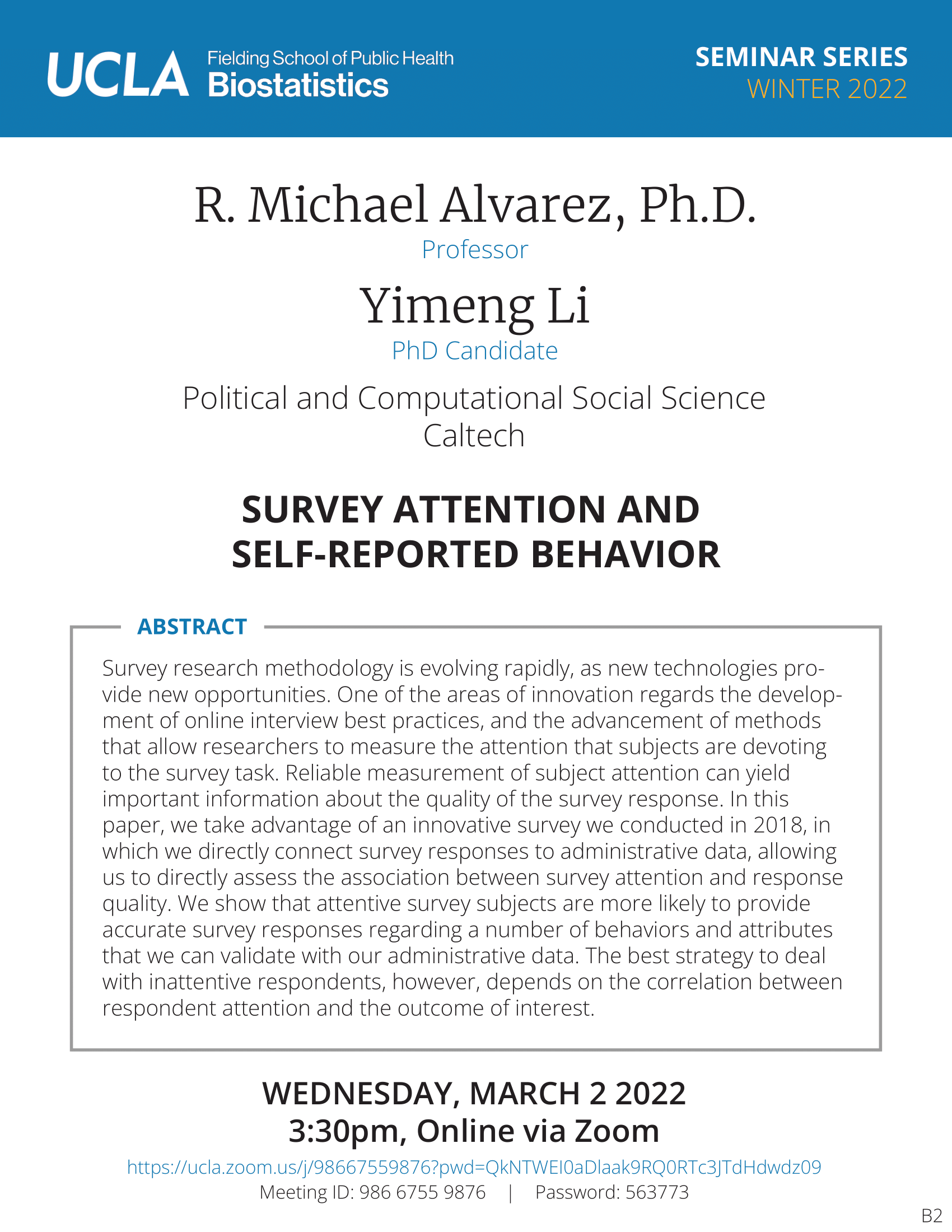 R. Michael Alvarez & Yimeng Li Seminar Flyer 3-2-22