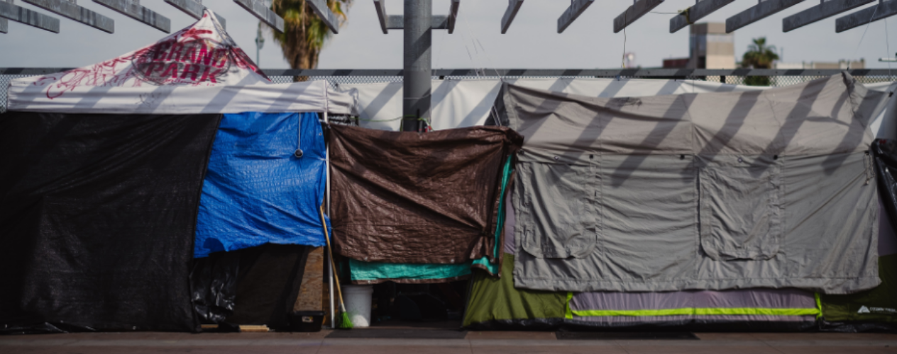 Three connected tarp tents