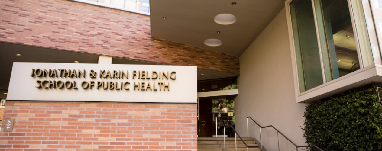 Jonathan & Karin Fielding School of Public Health sign outside of school