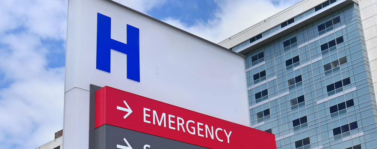 Hospital sign leading to emergency room