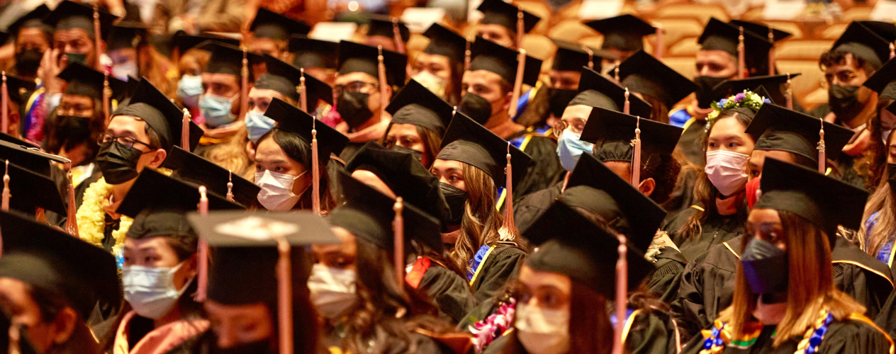 Graduating students in caps and gowns