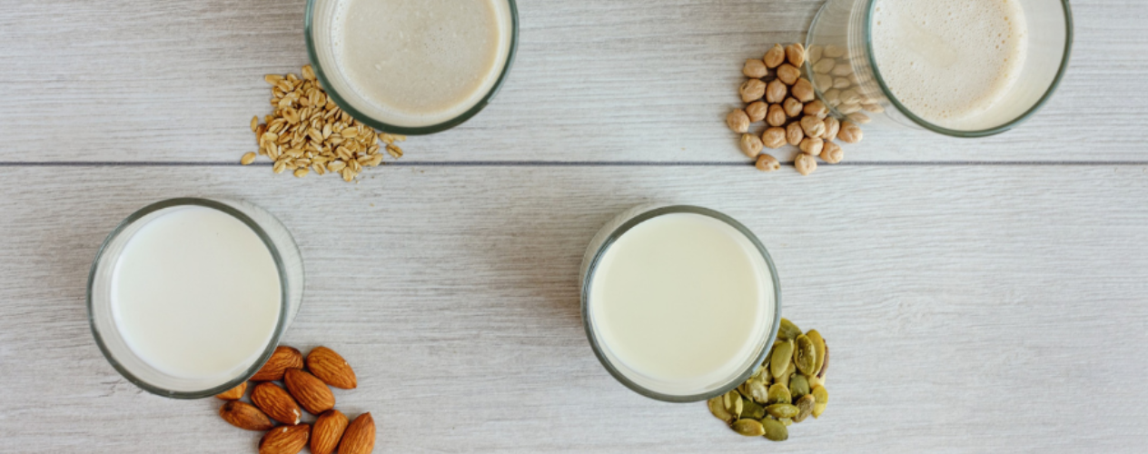Three different types of nut-based milk