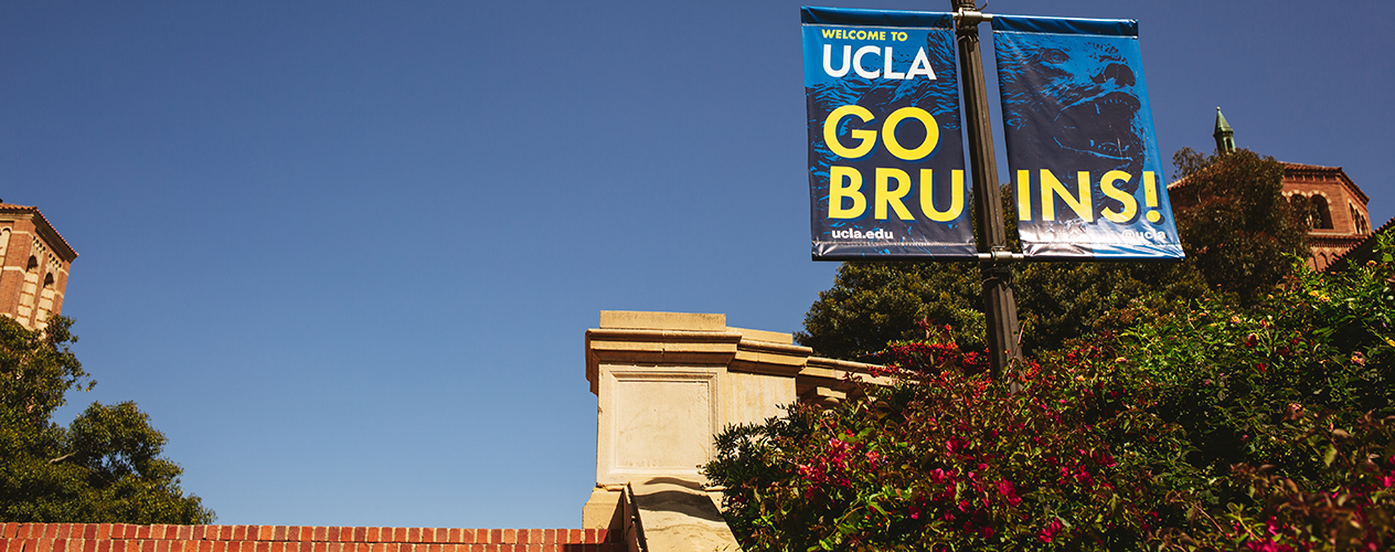 On-campus sign that reads UCLA Go Bruins