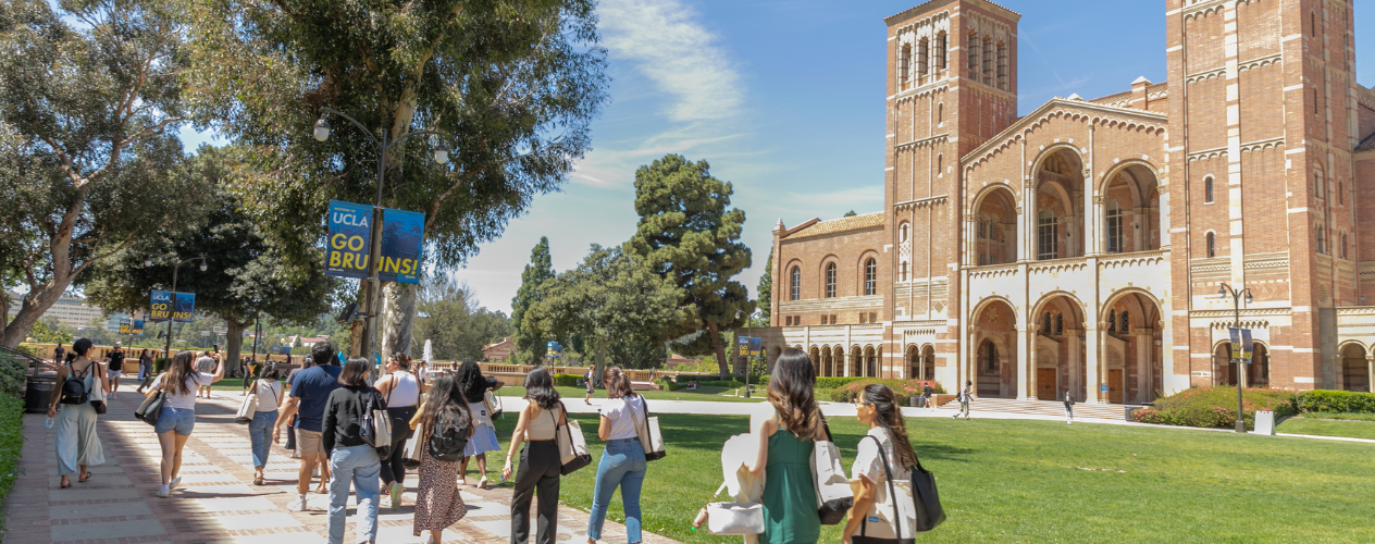 students walking in front of royce hall