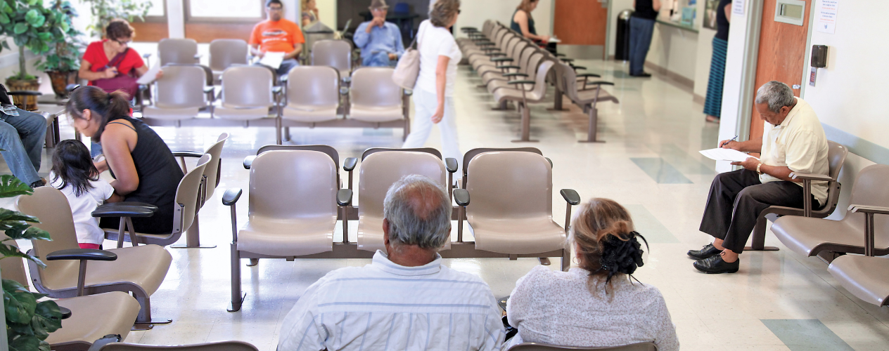 people in waiting room at clinic