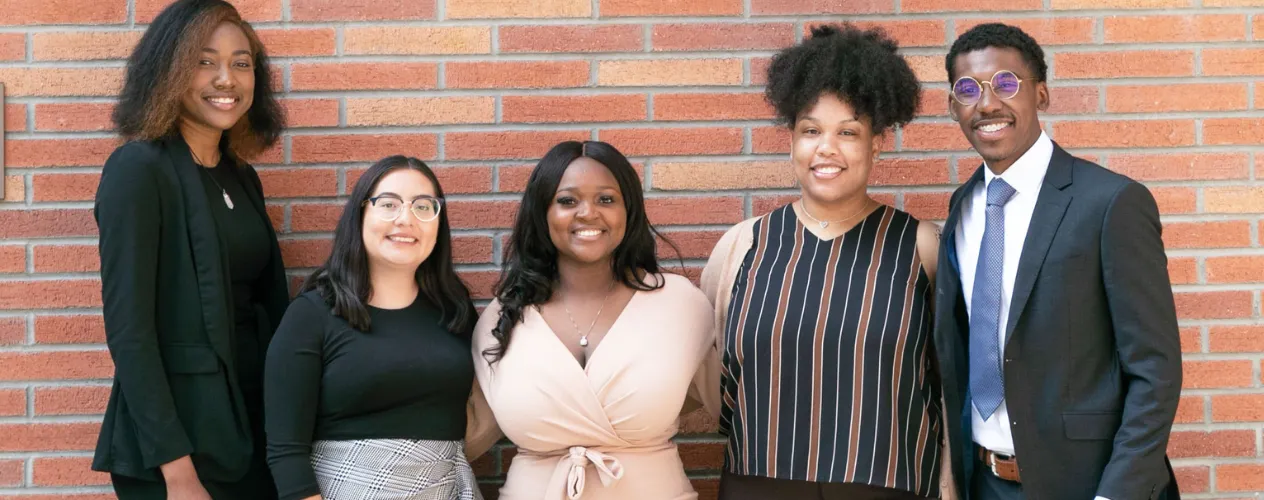 The 2021 cohort of Tougaloo Scholars included, L. to R.: Desiree-Gift Mills, Alitzel Serrano, Alexandria Morgan, Xhana Thompson, and Zechariah Davis. Not pictured; Nakyah Hill.