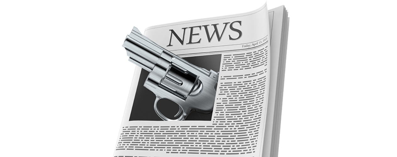 graphic of gun coming off the page of a newspaper