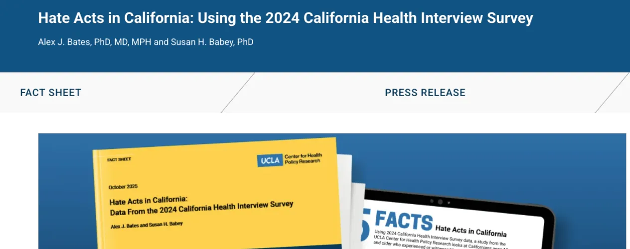 UCLA Center for Health Policy Research reports that California Health Interview Survey data helps shed light on who experiences hate acts.