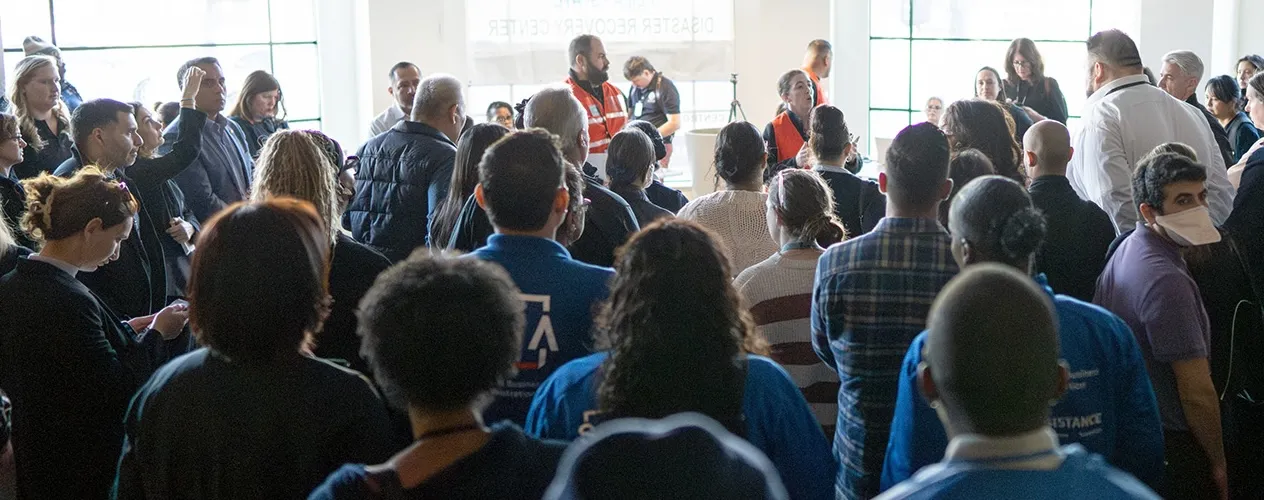 Members of the UCLA community and beyond gather at the Disaster Recovery Center last winter.
