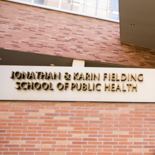 Jonathan & Karin Fielding School of Public Health sign outside of school