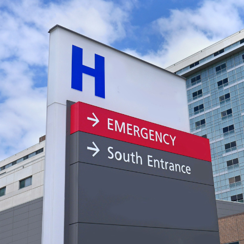 Hospital sign leading to emergency room
