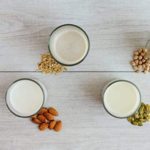 Three different types of nut-based milk