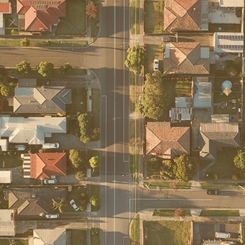 Aerial shot of homes