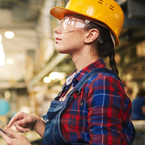 worker with hard hat and safety glasses