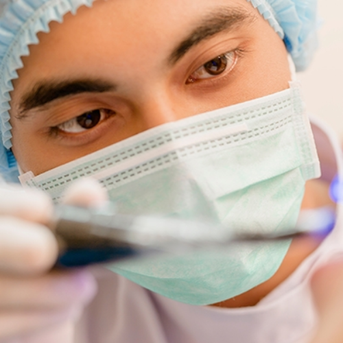 close-up of dentist