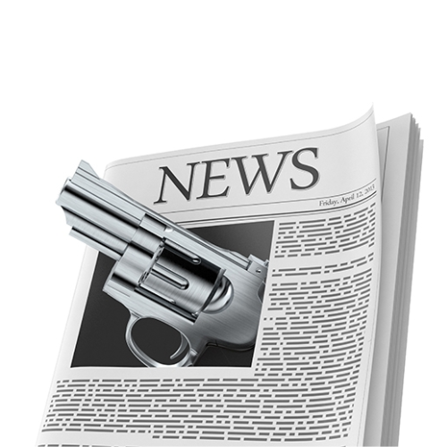 graphic of gun coming off the page of a newspaper