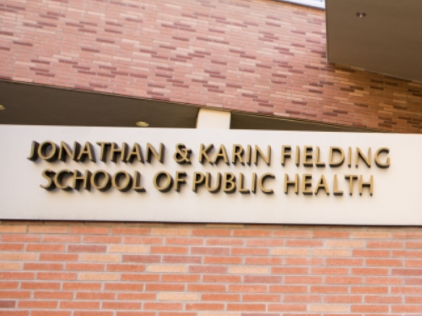 Jonathan & Karin Fielding School of Public Health sign outside of school