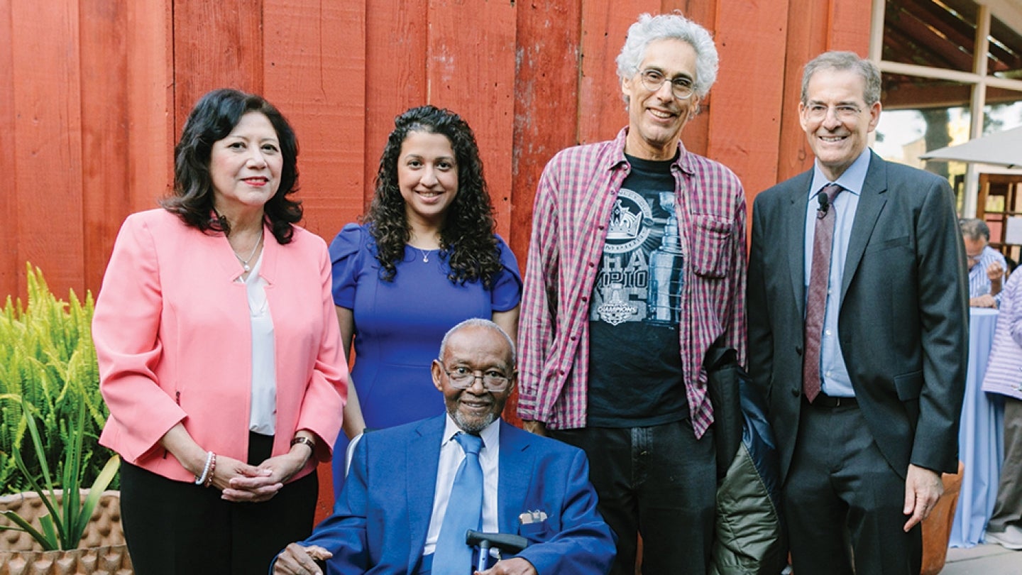 L.A. County Supervisor representing the first district Hilda L. Solis, FSPH’S 2019 Ruth Roemer Social Justice Leadership award winner; FSPH Alumni Hall of Fame inductees Goleen Samari, Ludlow B. Creary and Sander Greenland; and Ron Brookmeyer, FSPH Interim Dean.