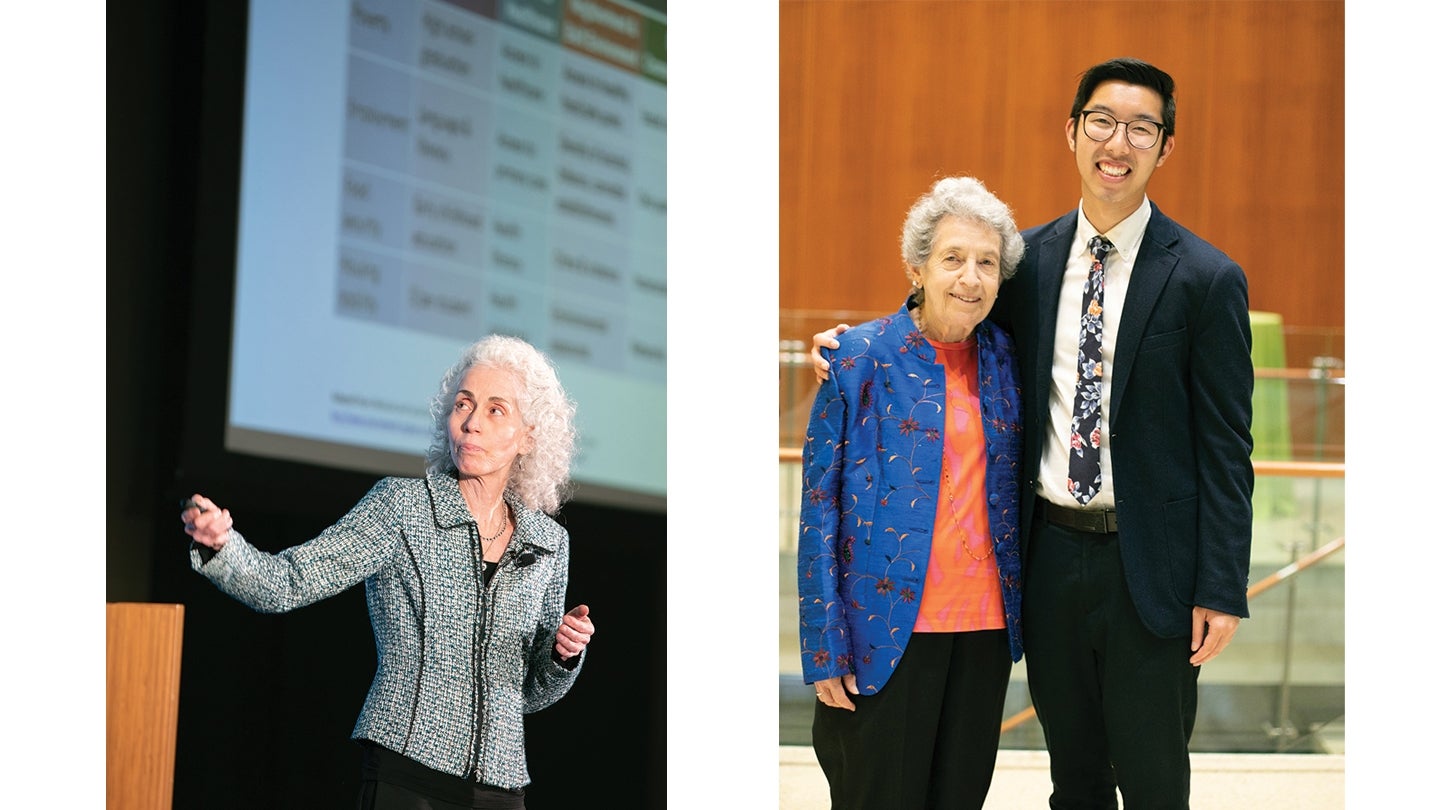 Left: LADPH Director Barbara Ferrer. Right: Devra Breslow, longtime friend and supporter of the Fielding School and wife of Dr. Lester Breslow, with 2019 Lester Breslow Impact Fellowship awardee James Huynh.