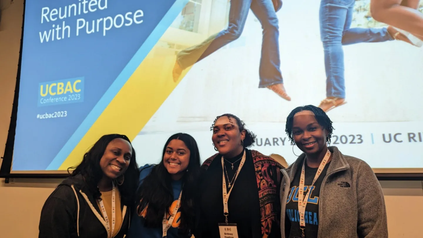 FSPH STAFF ATTENDING THE 2023 UC BLACK ADMINISTRATORS’ COUNCIL CONFERENCE (L. TO R.): ARLECIA POWELL-HALLEY, KAELYN DUKE, BRITTNEY HAWKINS, AND PORCHIA TOUSSAINT.
